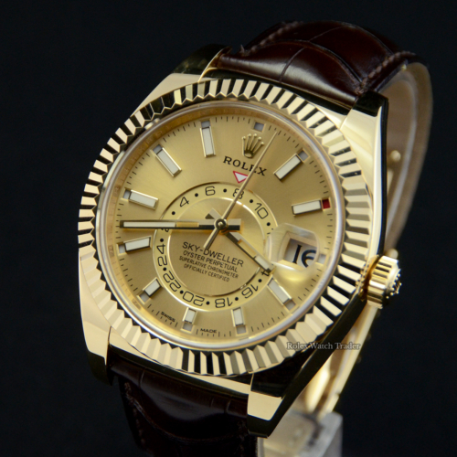 Rolex Sky-Dweller 326138 Yellow Gold Champagne Dial For Sale Available Purchase Buy Online with Part Exchange or Direct Sale Manchester North West England UK Great Britain Buy Today Free Next Day Delivery Warranty Luxury Watch Watches