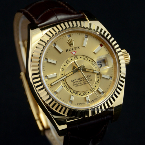 Rolex Sky-Dweller 326138 Yellow Gold Champagne Dial For Sale Available Purchase Buy Online with Part Exchange or Direct Sale Manchester North West England UK Great Britain Buy Today Free Next Day Delivery Warranty Luxury Watch Watches