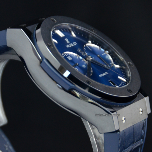 Hublot Classic Fusion Blue Chronograph 521.CM.7170.LR For Sale Available Purchase Buy Online with Part Exchange or Direct Sale Manchester North West England UK Great Britain Buy Today Free Next Day Delivery Warranty Luxury Watch Watches