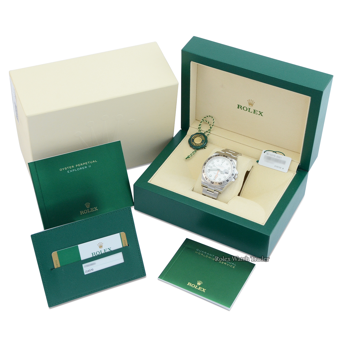 Box & papers Rolex Explorer II 216570 40mm White Dial Discontinued 2019 For Sale Available Purchase Buy Online with Part Exchange or Direct Sale Manchester North West England UK Great Britain Buy Today Free Next Day Delivery Warranty Luxury Watch Watches