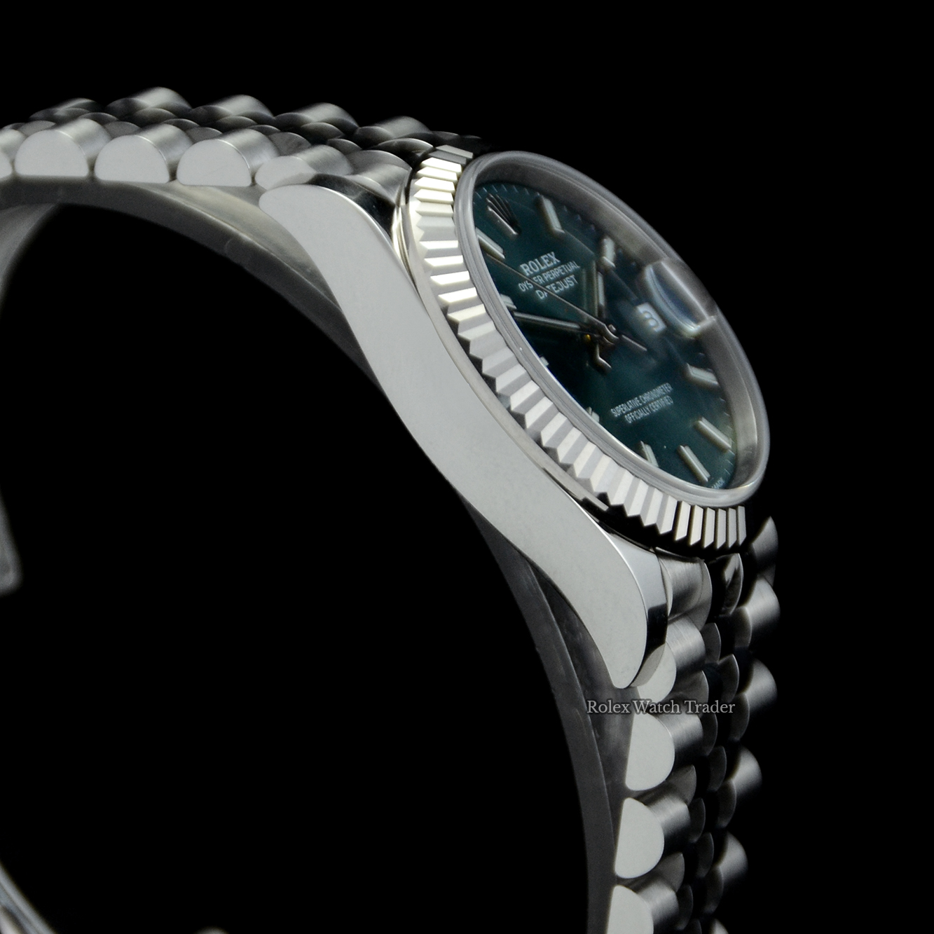 Non-winder case side detail Rolex Datejust 31 278274 Mint Green Dial Unworn 2021 For Sale Available Purchase Buy Online with Part Exchange or Direct Sale Manchester North West England UK Great Britain Buy Today Free Next Day Delivery Warranty Luxury Watch Watches