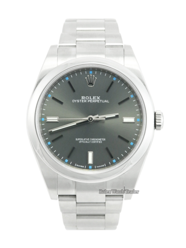 Rolex Oyster Perpetual 39 114300 Rhodium Grey Dial 2018 For Sale Available Purchase Buy Online with Part Exchange or Direct Sale Manchester North West England UK Great Britain Buy Today Free Next Day Delivery Warranty Luxury Watch Watches