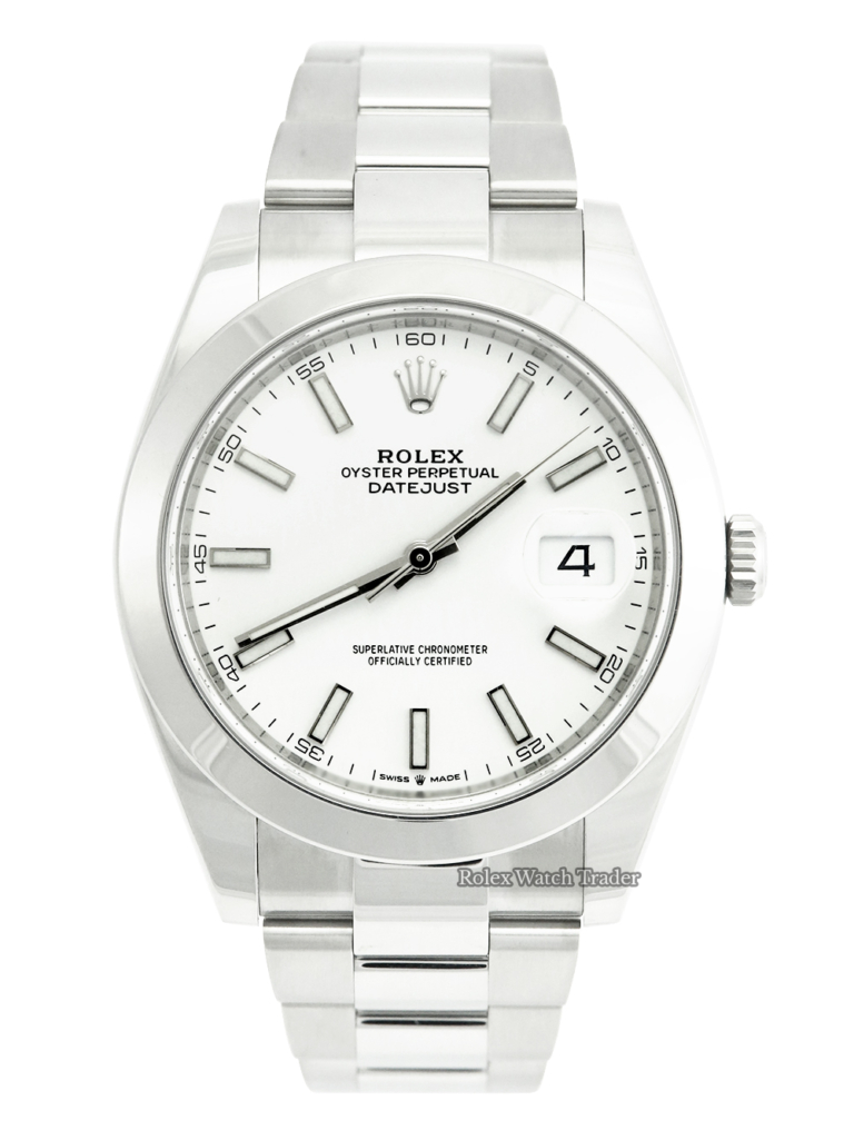 Rolex Datejust 41 126300 White Baton Smooth Bezel For Sale Available Purchase Buy Online with Part Exchange or Direct Sale Manchester North West England UK Great Britain Buy Today Free Next Day Delivery Warranty Luxury Watch Watches