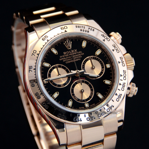 Rolex Daytona 116505 Rose Gold Black Dial Rolex Service Unworn Since For Sale Available Purchase Buy Online with Part Exchange or Direct Sale Manchester North West England UK Great Britain Buy Today Free Next Day Delivery Warranty Luxury Watch Watches