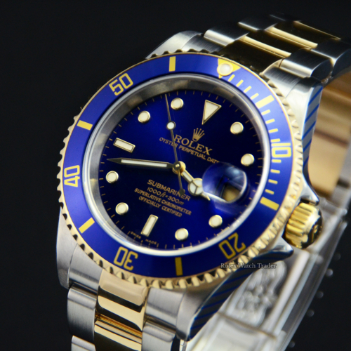 Rolex Submariner Date 16613 Bi-Metal Blue Dial Serviced by Rolex For Sale Available Purchase Buy Online with Part Exchange or Direct Sale Manchester North West England UK Great Britain Buy Today Free Next Day Delivery Warranty Luxury Watch Watches