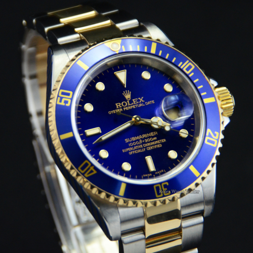 Rolex Submariner Date 16613 Bi-Metal Blue Dial Serviced by Rolex For Sale Available Purchase Buy Online with Part Exchange or Direct Sale Manchester North West England UK Great Britain Buy Today Free Next Day Delivery Warranty Luxury Watch Watches