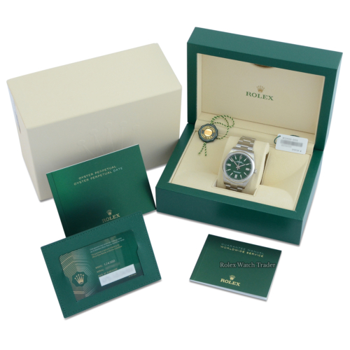 Rolex Oyster Perpetual 41 Green Dial Full Set For Sale Available Purchase Buy Online with Part Exchange or Direct Sale Manchester North West England UK Great Britain Buy Today Free Next Day Delivery Warranty Luxury Watch Watches