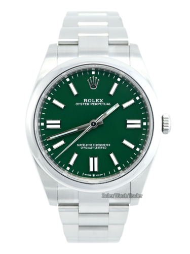 Rolex Oyster Perpetual 41 Green Dial Full Set For Sale Available Purchase Buy Online with Part Exchange or Direct Sale Manchester North West England UK Great Britain Buy Today Free Next Day Delivery Warranty Luxury Watch Watches