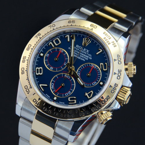 Rolex Daytona 116503 Bi-Metal Blue Racing Dial Serviced by Rolex For Sale Available Purchase Buy Online with Part Exchange or Direct Sale Manchester North West England UK Great Britain Buy Today Free Next Day Delivery Warranty Luxury Watch Watches