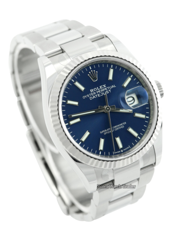 Rolex Datejust 36 126234 Blue Dial Unworn with Stickers For Sale Available Purchase Buy Online with Part Exchange or Direct Sale Manchester North West England UK Great Britain Buy Today Free Next Day Delivery Warranty Luxury Watch Watches