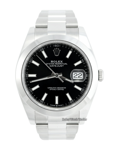 Rolex Datejust 41 126300 Black Baton Smooth Bezel Unworn For Sale Available Purchase Buy Online with Part Exchange or Direct Sale Manchester North West England UK Great Britain Buy Today Free Next Day Delivery Warranty Luxury Watch Watches