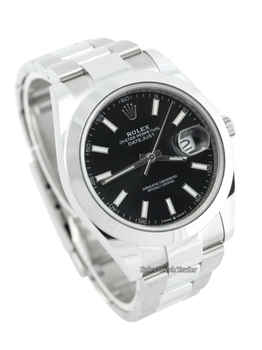 Rolex Datejust 41 126300 Black Baton Smooth Bezel Unworn For Sale Available Purchase Buy Online with Part Exchange or Direct Sale Manchester North West England UK Great Britain Buy Today Free Next Day Delivery Warranty Luxury Watch Watches