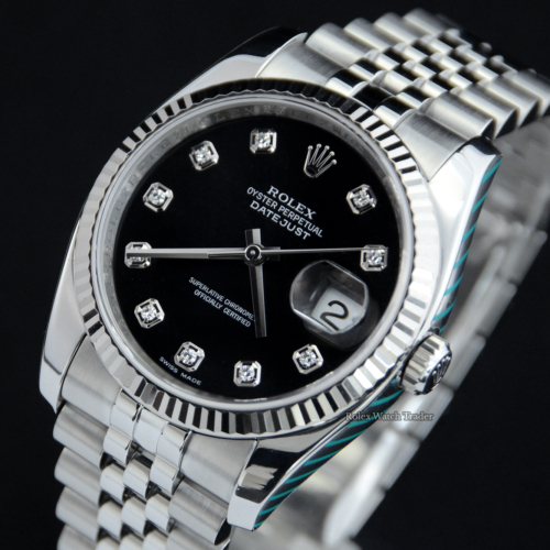 Rolex Datejust 36 116234 Black Diamond Dot Dial Serviced by Rolex For Sale Available Purchase Buy Online with Part Exchange or Direct Sale Manchester North West England UK Great Britain Buy Today Free Next Day Delivery Warranty Luxury Watch Watches