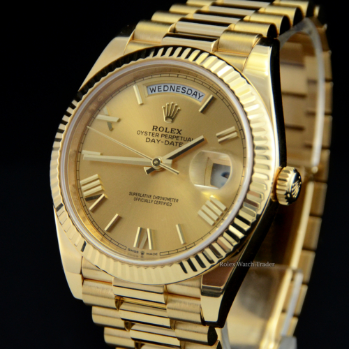 Rolex Day-Date 40 228238 Yellow Gold Full Set For Sale Available Purchase Buy Online with Part Exchange or Direct Sale Manchester North West England UK Great Britain Buy Today Free Next Day Delivery Warranty Luxury Watch Watches