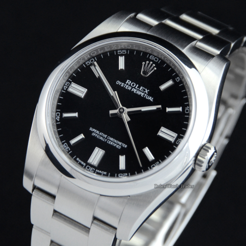 Rolex Oyster Perpetual 36 Black Baton Dial For Sale Available Purchase Buy Online with Part Exchange or Direct Sale Manchester North West England UK Great Britain Buy Today Free Next Day Delivery Warranty Luxury Watch Watches
