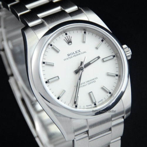Rolex Oyster Perpetual 114200 34mm White Dial For Sale Available Purchase Buy Online with Part Exchange or Direct Sale Manchester North West England UK Great Britain Buy Today Free Next Day Delivery Warranty Luxury Watch Watches