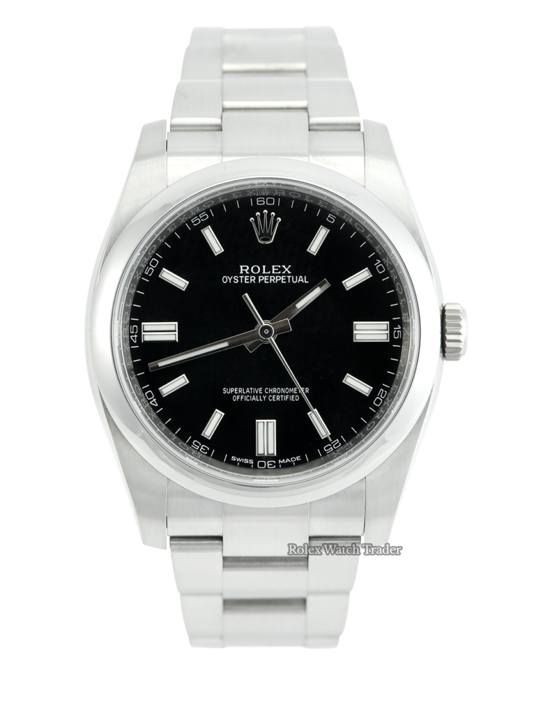 Rolex Oyster Perpetual 36 Black Baton Dial For Sale Available Purchase Buy Online with Part Exchange or Direct Sale Manchester North West England UK Great Britain Buy Today Free Next Day Delivery Warranty Luxury Watch Watches