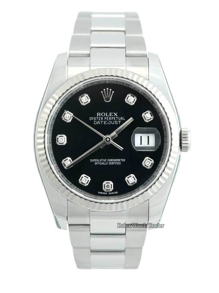 Rolex Datejust 36mm 116234 Diamond Dot Factory Set Dial Serviced by Rolex unworn with Stickers For Sale Available Purchase Buy Online with Part Exchange or Direct Sale Manchester North West England UK Great Britain Buy Today Free Next Day Delivery Warranty Luxury Watch Watches