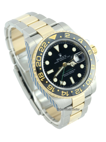 Rolex GMT-Master II 116713LN Bi-Metal Discontinued Rolex Service Unworn with Service Stickers For Sale Available Purchase Buy Online with Part Exchange or Direct Sale Manchester North West England UK Great Britain Buy Today Free Next Day Delivery Warranty Luxury Watch Watches