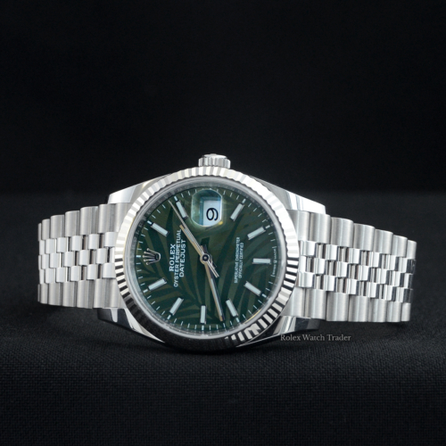 Rolex Datejust 36 126234 Palm Dial Unworn For Sale Available Purchase Buy Online with Part Exchange or Direct Sale Manchester North West England UK Great Britain Buy Today Free Next Day Delivery Warranty Luxury Watch Watches