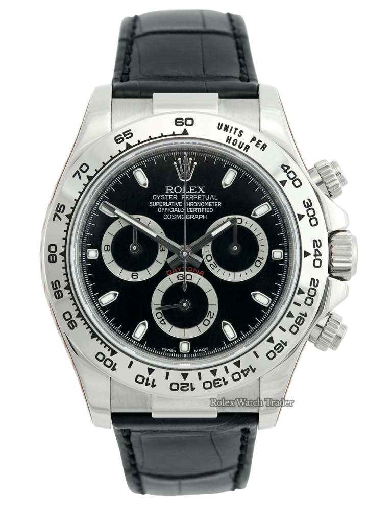 Rolex Daytona 116519 White Gold Black Dial Serviced by Rolex For Sale Available Purchase Buy Online with Part Exchange or Direct Sale Manchester North West England UK Great Britain Buy Today Free Next Day Delivery Warranty Luxury Watch Watches