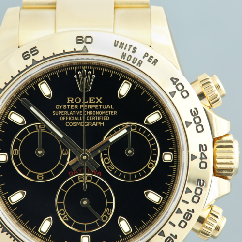 Rolex Daytona 116508 Yellow Gold Black Dial For Sale Available Purchase Buy Online with Part Exchange or Direct Sale Manchester North West England UK Great Britain Buy Today Free Next Day Delivery Warranty Luxury Watch Watches
