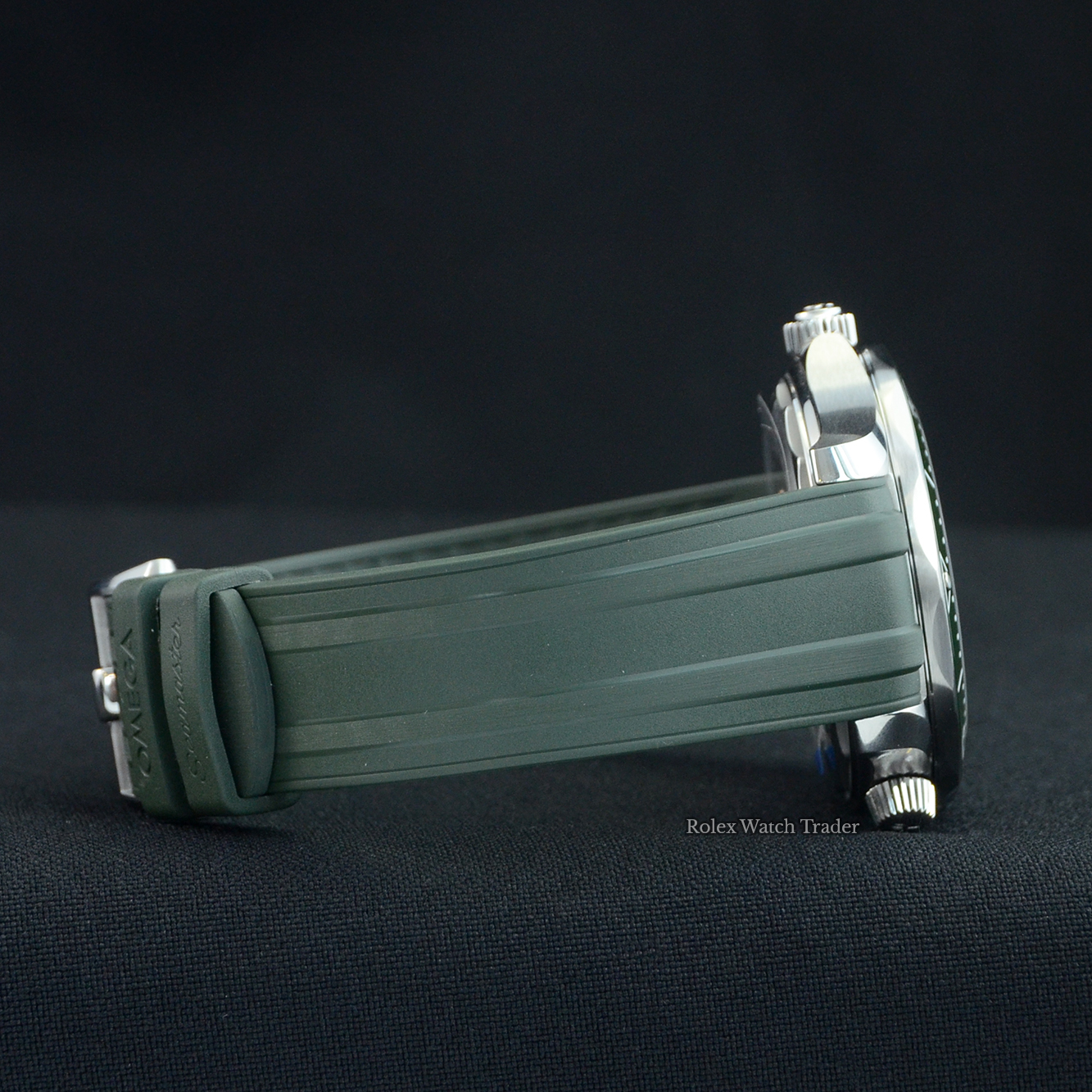 12 o'clock bracelet side Omega Diver 300M Co‑Axial Master Chronometer 42mm 2022 Unworn Green Dial For Sale Available Purchase Buy Online with Part Exchange or Direct Sale Manchester North West England UK Great Britain Buy Today Free Next Day Delivery Warranty Luxury Watch Watches