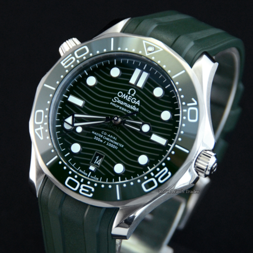 Omega Diver 300M Co‑Axial Master Chronometer 42mm 2022 Unworn Green Dial For Sale Available Purchase Buy Online with Part Exchange or Direct Sale Manchester North West England UK Great Britain Buy Today Free Next Day Delivery Warranty Luxury Watch Watches