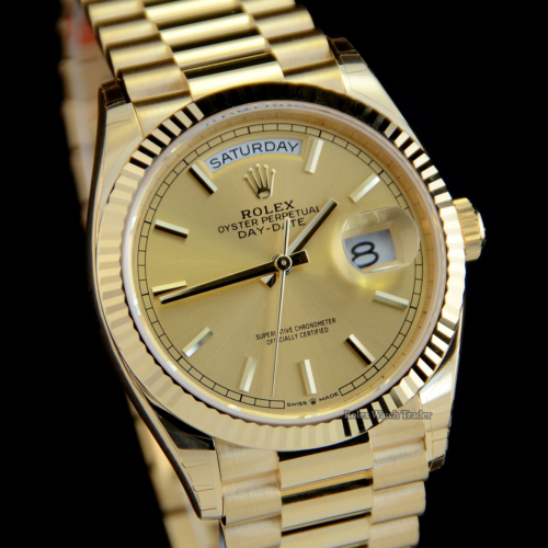 Rolex Day-Date 36mm 128238 Unworn 2022 Fully Stickered For Sale Available Purchase Buy Online with Part Exchange or Direct Sale Manchester North West England UK Great Britain Buy Today Free Next Day Delivery Warranty Luxury Watch Watches