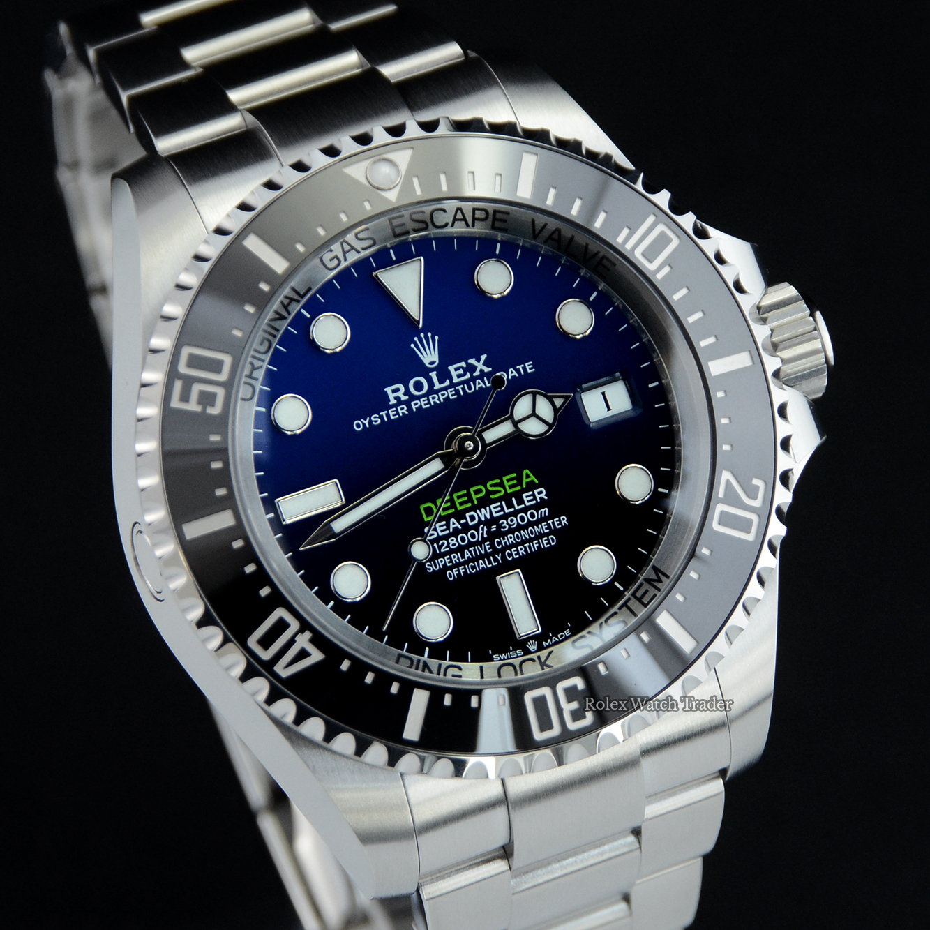 Dial detail, facing right Rolex Sea-dweller Deepsea 136660 Unworn 2022 For Sale Available Purchase Buy Online with Part Exchange or Direct Sale Manchester North West England UK Great Britain Buy Today Free Next Day Delivery Warranty Luxury Watch Watches