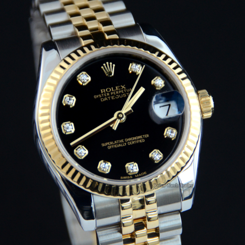 Rolex Lady-Datejust 178273 31mm Black Diamond Dot Dial Rolex Service with Stickers For Sale Available Purchase Buy Online with Part Exchange or Direct Sale Manchester North West England UK Great Britain Buy Today Free Next Day Delivery Warranty Luxury Watch Watches