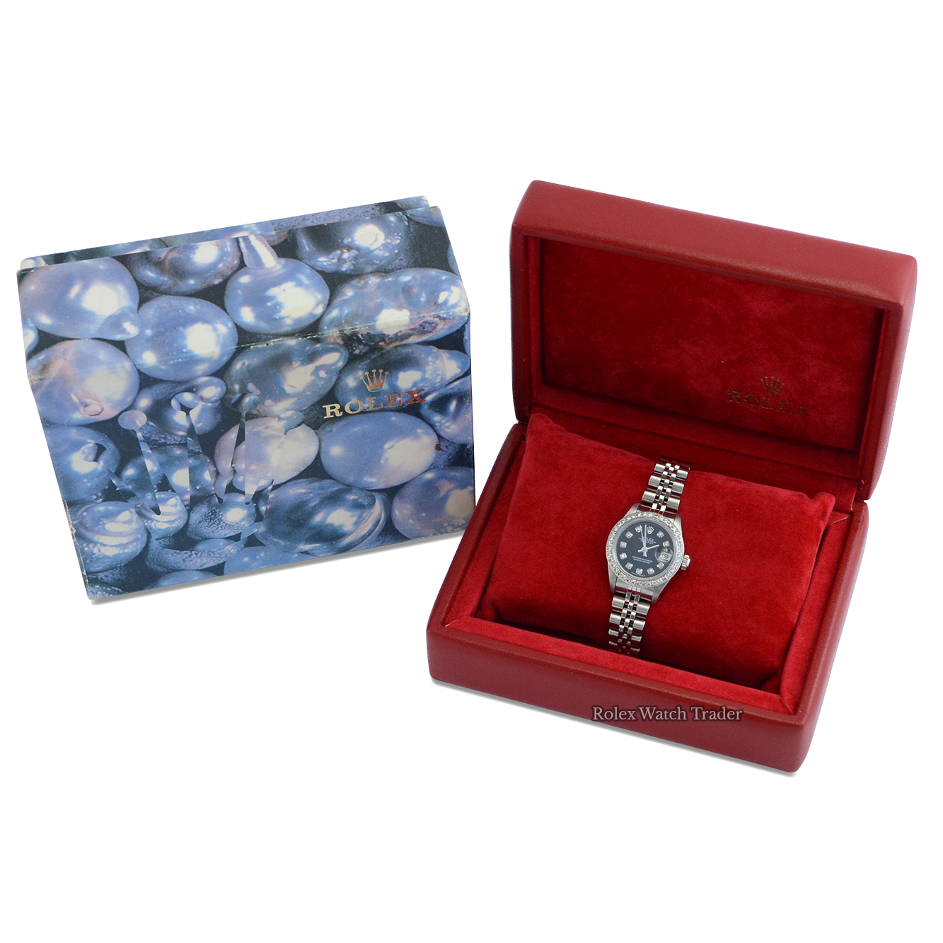 Box & papers Rolex Lady-Datejust 26mm 69174 Gem Set Bezel Black Diamond Dot Dial For Sale Available Purchase Buy Online with Part Exchange or Direct Sale Manchester North West England UK Great Britain Buy Today Free Next Day Delivery Warranty Luxury Watch Watches