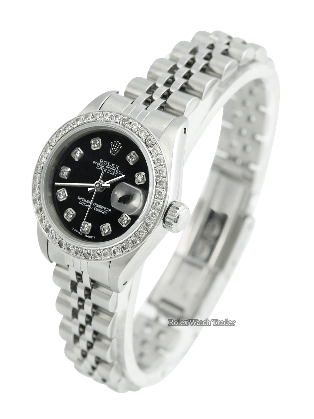Rolex Lady-Datejust 26mm 69174 Gem Set Bezel Black Diamond Dot Dial Rolex Lady-Datejust 26mm 69174 Gem Set Bezel Black Diamond Dot Dial For Sale Available Purchase Buy Online with Part Exchange or Direct Sale Manchester North West England UK Great Britain Buy Today Free Next Day Delivery Warranty Luxury Watch Watches