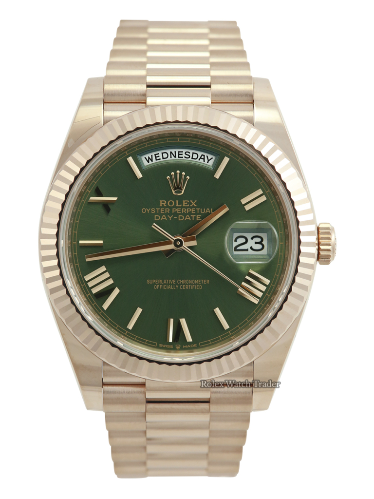 Rolex Day-Date 40 Olive Roman Numeral Day-Date 40 228235 Unworn November 2022 some Stickers Full Set For Sale Available Purchase Buy Online with Part Exchange or Direct Sale Manchester North West England UK Great Britain Buy Today Free Next Day Delivery Warranty Luxury Watch Watches