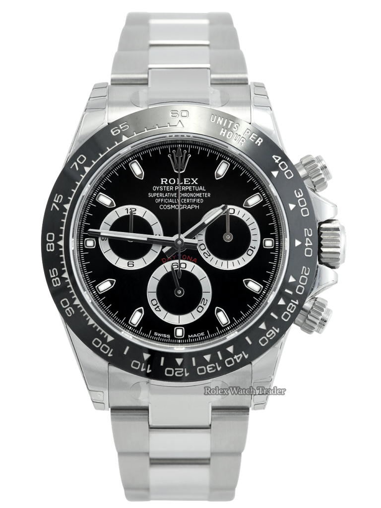 Rolex Daytona 116500LN Black Dial With Factory Stickers Unworn For Sale Available Purchase Buy Online with Part Exchange or Direct Sale Manchester North West England UK Great Britain Buy Today Free Next Day Delivery Warranty Luxury Watch Watches