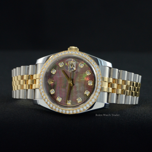 Rolex Datejust 36 36mm 116243 Tahitian MOP Dial Gem Set Serviced Unworn with Stickers By Rolex For Sale Available Purchase Buy Online with Part Exchange or Direct Sale Manchester North West England UK Great Britain Buy Today Free Next Day Delivery Warranty Luxury Watch Watches