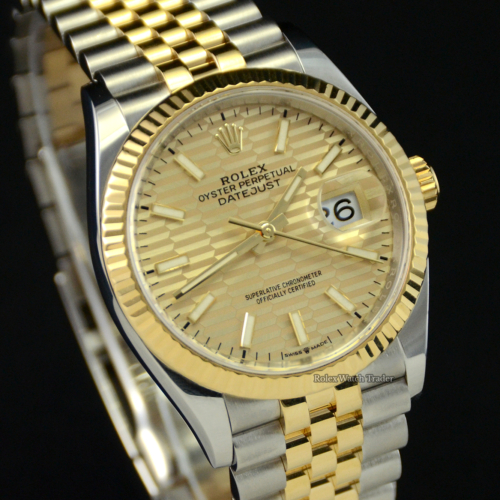 Rolex Datejust 36 36mm 126233 Golden Fluted-Motif Dial Complete Set For Sale Available Purchase Buy Online with Part Exchange or Direct Sale Manchester North West England UK Great Britain Buy Today Free Next Day Delivery Warranty Luxury Watch Watches