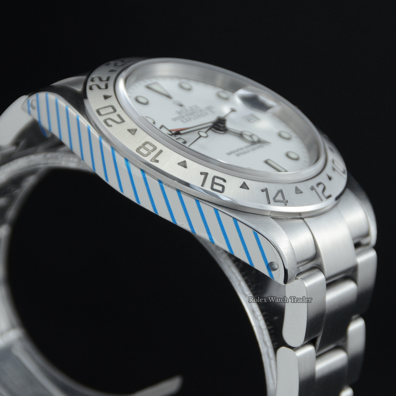 Non-winder case side detail Rolex Explorer II 16570 40mm White Dial Serviced by Rolex Unworn Since For Sale Available Purchase Buy Online with Part Exchange or Direct Sale Manchester North West England UK Great Britain Buy Today Free Next Day Delivery Warranty Luxury Watch Watches