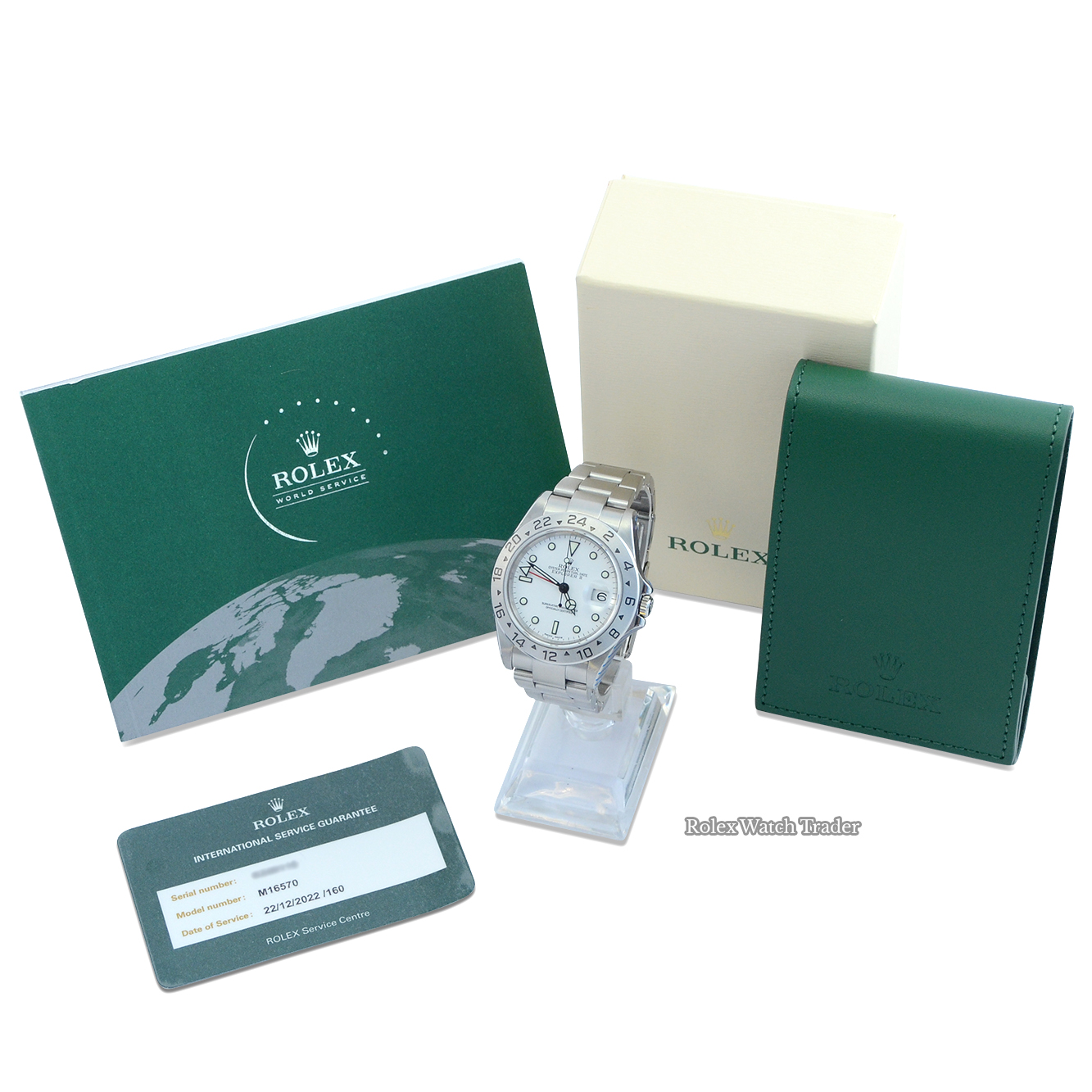 Box & papers Rolex Explorer II 16570 40mm White Dial Serviced by Rolex Unworn Since For Sale Available Purchase Buy Online with Part Exchange or Direct Sale Manchester North West England UK Great Britain Buy Today Free Next Day Delivery Warranty Luxury Watch Watches