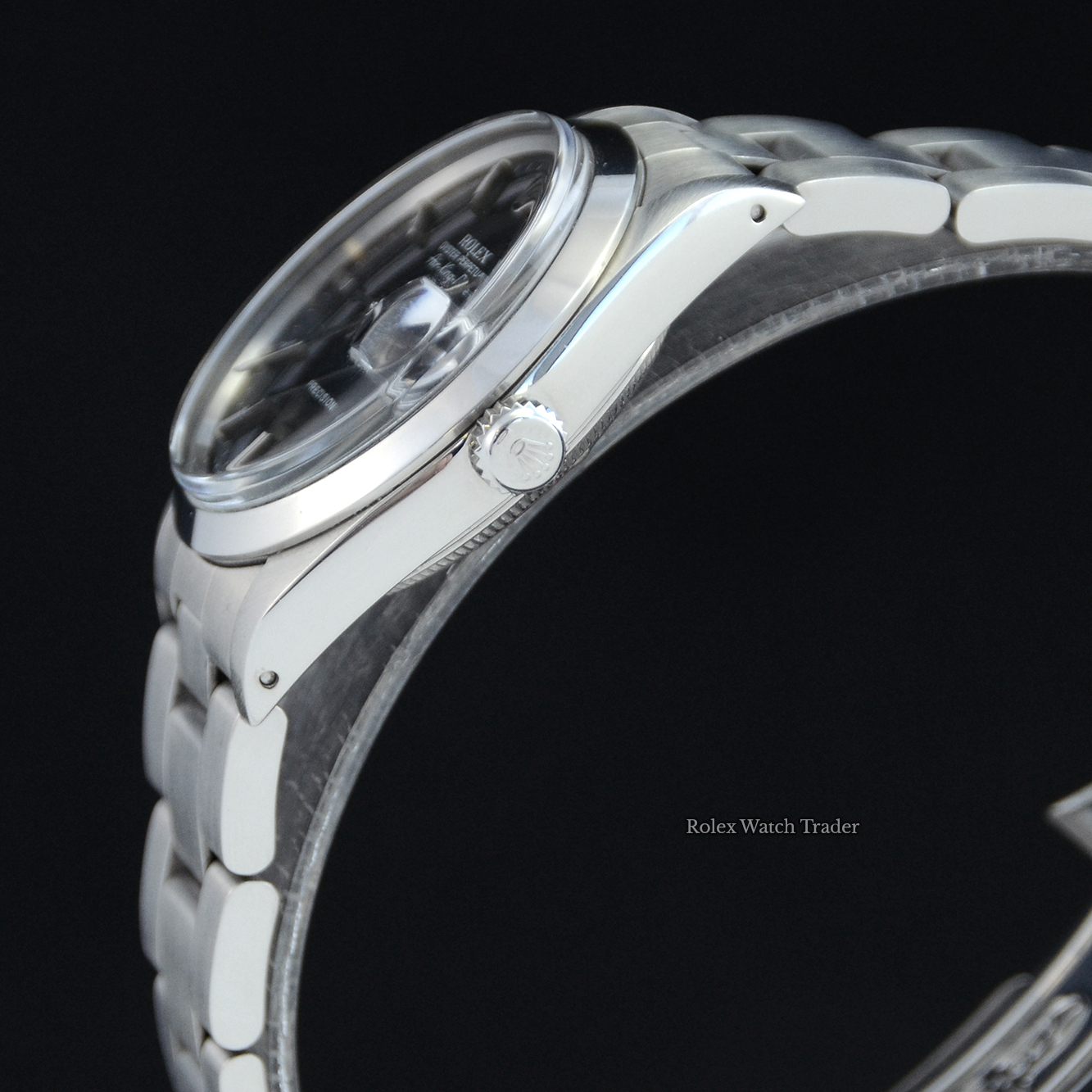 Crown detail Rolex Air King Date 5700 Black Dial For Sale Available Purchase Buy Online with Part Exchange or Direct Sale Manchester North West England UK Great Britain Buy Today Free Next Day Delivery Warranty Luxury Watch Watches