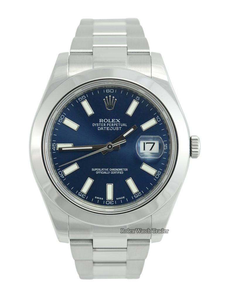 Rolex Datejust II 116300 41mm Bright Blue Baton Dial For Sale Available Purchase Buy Online with Part Exchange or Direct Sale Manchester North West England UK Great Britain Buy Today Free Next Day Delivery Warranty Luxury Watch Watches