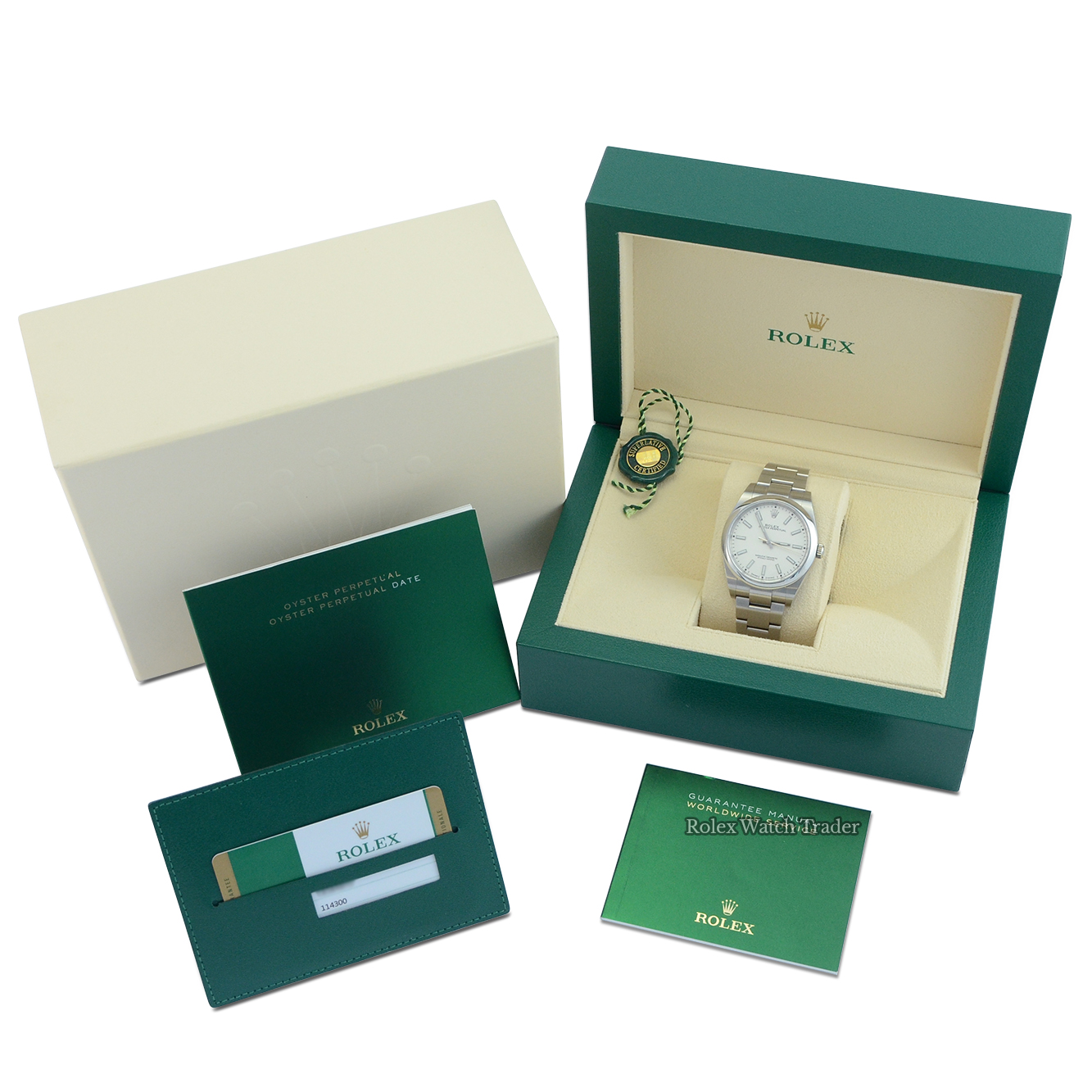 Box & papers Rolex Oyster Perpetual 39 39mm 114300 White Dial 2018 For Sale Available Purchase Buy Online with Part Exchange or Direct Sale Manchester North West England UK Great Britain Buy Today Free Next Day Delivery Warranty Luxury Watch Watches