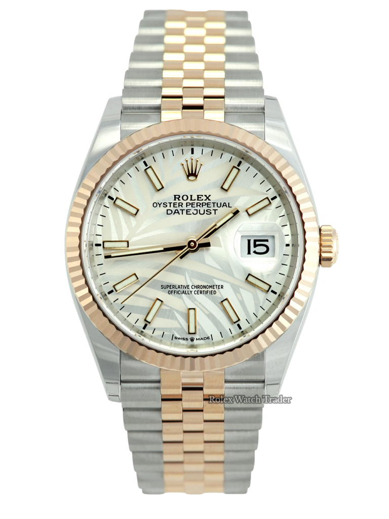 Rolex Datejust 36 Unworn March 2023 Silver Palm Motif Dial For Sale Available Purchase Buy Online with Part Exchange or Direct Sale Manchester North West England UK Great Britain Buy Today Free Next Day Delivery Warranty Luxury Watch Watches