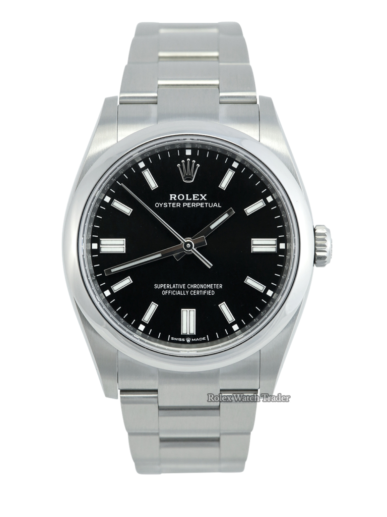 Rolex Oyster Perpetual 36 Black Baton Dial Unworn For Sale Available Purchase Buy Online with Part Exchange or Direct Sale Manchester North West England UK Great Britain Buy Today Free Next Day Delivery Warranty Luxury Watch Watches