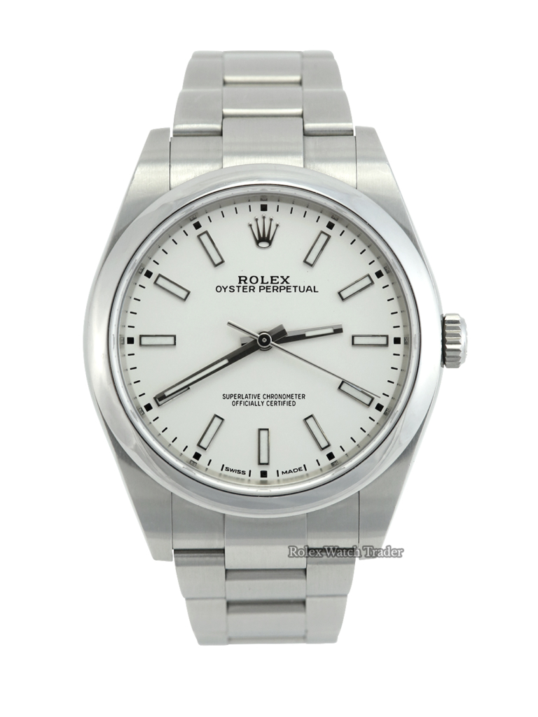 Rolex Oyster Perpetual 39 39mm 114300 White Dial 2018 For Sale Available Purchase Buy Online with Part Exchange or Direct Sale Manchester North West England UK Great Britain Buy Today Free Next Day Delivery Warranty Luxury Watch Watches