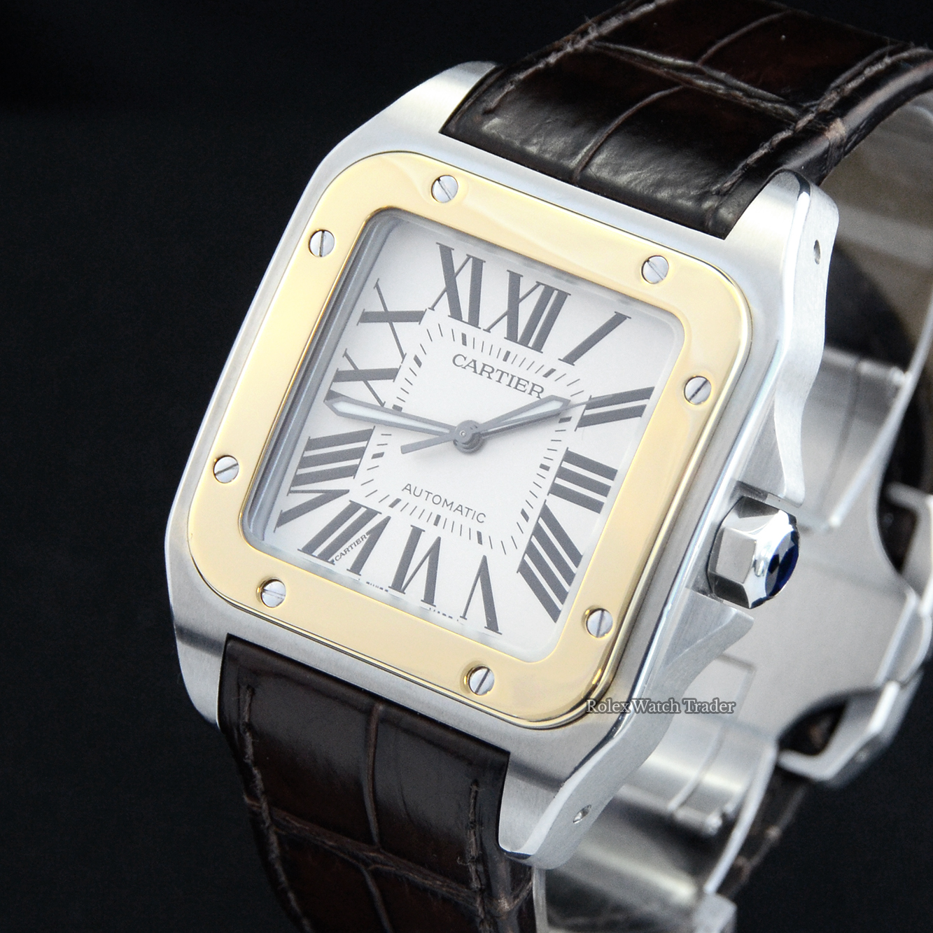 Dial detail, facing left Cartier Santos 100 Xl 2656 White Dial For Sale Available Purchase Buy Online with Part Exchange or Direct Sale Manchester North West England UK Great Britain Buy Today Free Next Day Delivery Warranty Luxury Watch Watches