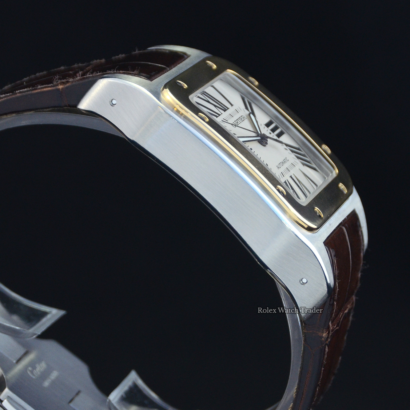 Non-winder case side detail Cartier Santos 100 Xl 2656 White Dial For Sale Available Purchase Buy Online with Part Exchange or Direct Sale Manchester North West England UK Great Britain Buy Today Free Next Day Delivery Warranty Luxury Watch Watches