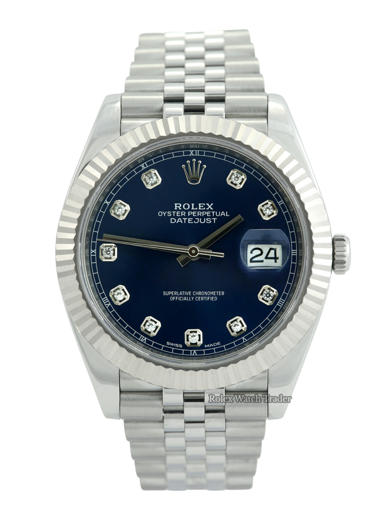 Rolex Datejust 41 126334 Blue Diamond Dot Dial For Sale Available Purchase Buy Online with Part Exchange or Direct Sale Manchester North West England UK Great Britain Buy Today Free Next Day Delivery Warranty Luxury Watch Watches