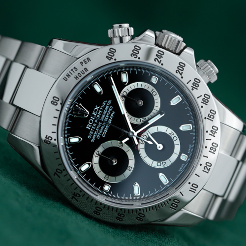 Rolex Daytona 116520 Black Dial Serviced by Rolex 05/23 Unworn Since For Sale Available Purchase Buy Online with Part Exchange or Direct Sale Manchester North West England UK Great Britain Buy Today Free Next Day Delivery Warranty Luxury Watch Watches