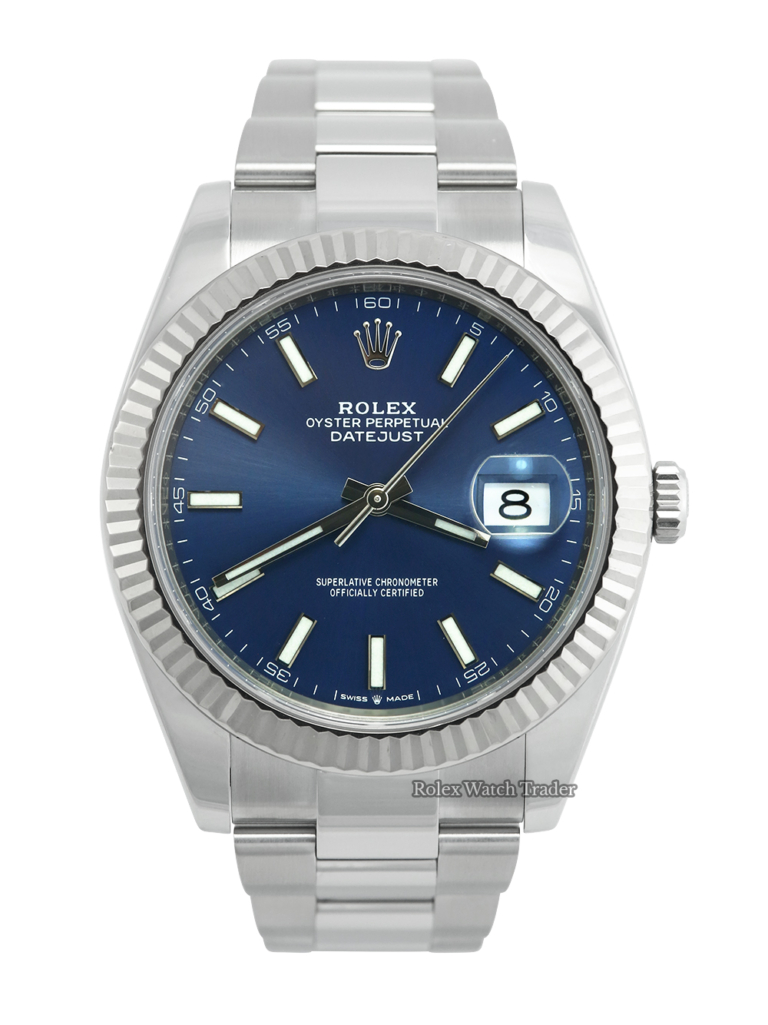 Rolex Datejust 41 126334 Blue Baton Complete Set 2020 For Sale Available Purchase Buy Online with Part Exchange or Direct Sale Manchester North West England UK Great Britain Buy Today Free Next Day Delivery Warranty Luxury Watch Watches